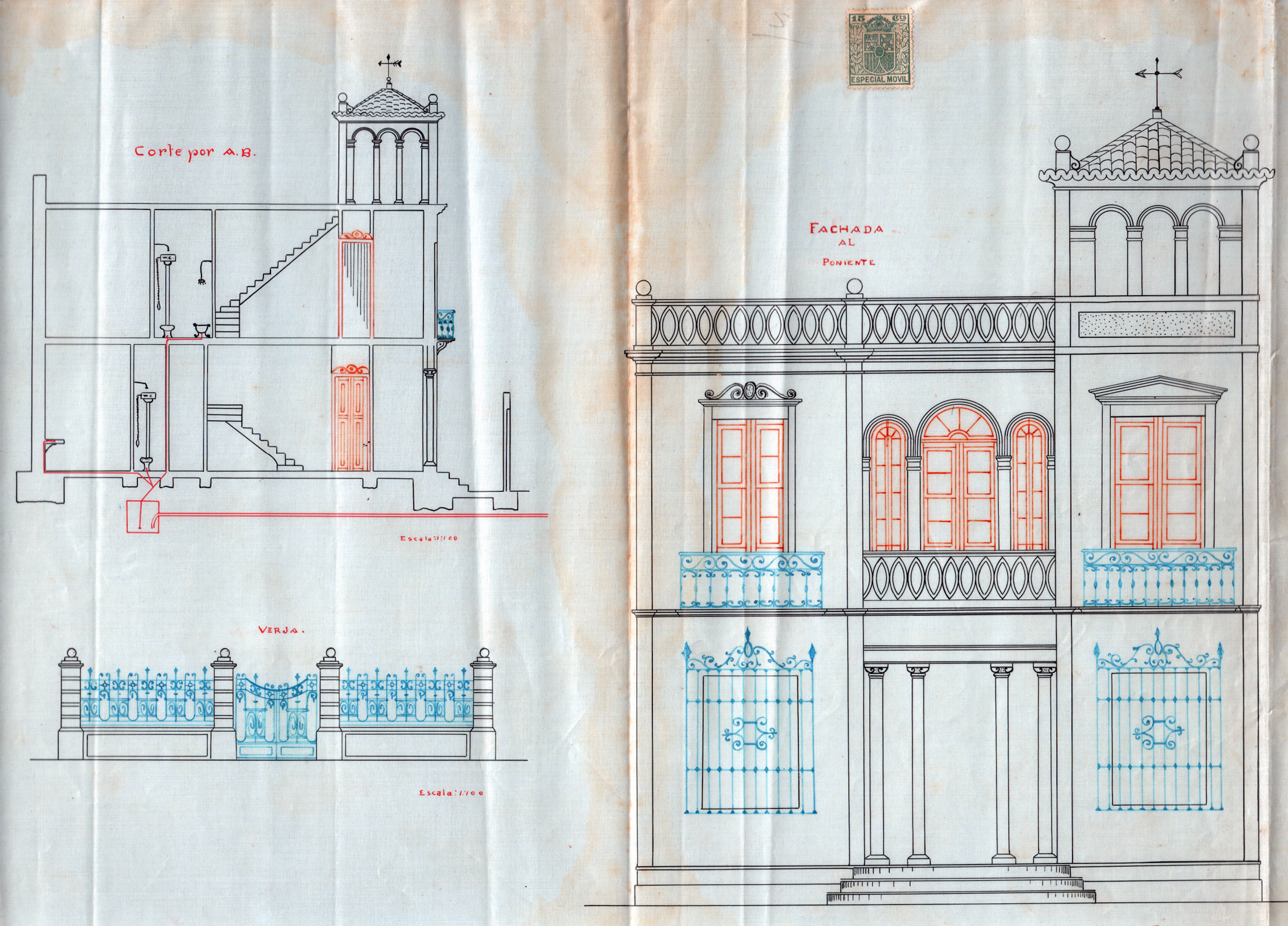 Gabriel Duque Batista, Proyecto de nueva planta para una casa con oficinas propiedad de don José Santos Rodríguez, en la calle de Hermenegildo Rodríguez Méndez, 30 de agosto de 1930 [Colegio Oficial de Arquitectos de La Palma, calle Virgen de la Luz, 11] | Archivo Municipal de Santa Cruz de La Palma